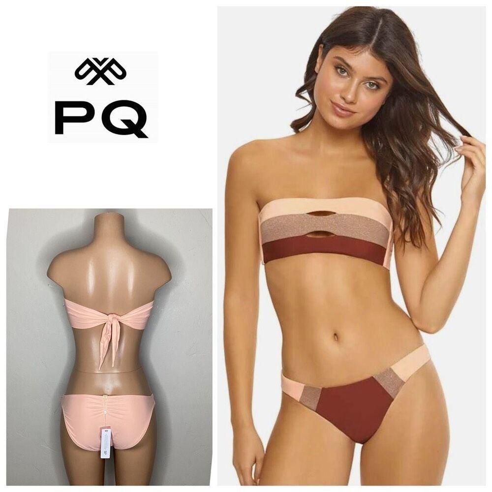 New. Pilyq papaya stripe bikini set. Large. Retails $159